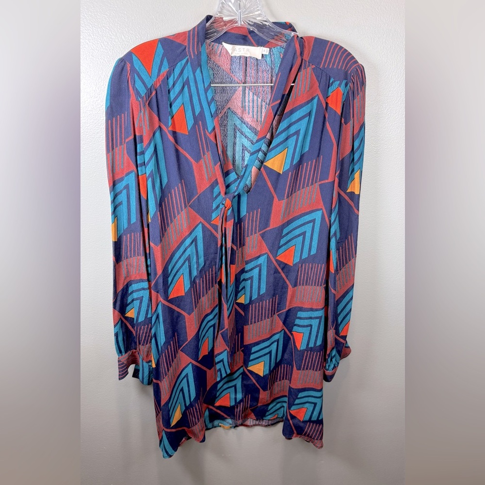 ASTR Women's‎ Long Sleeve Tie Neck Mini Abstract Print Dress Size Medium
